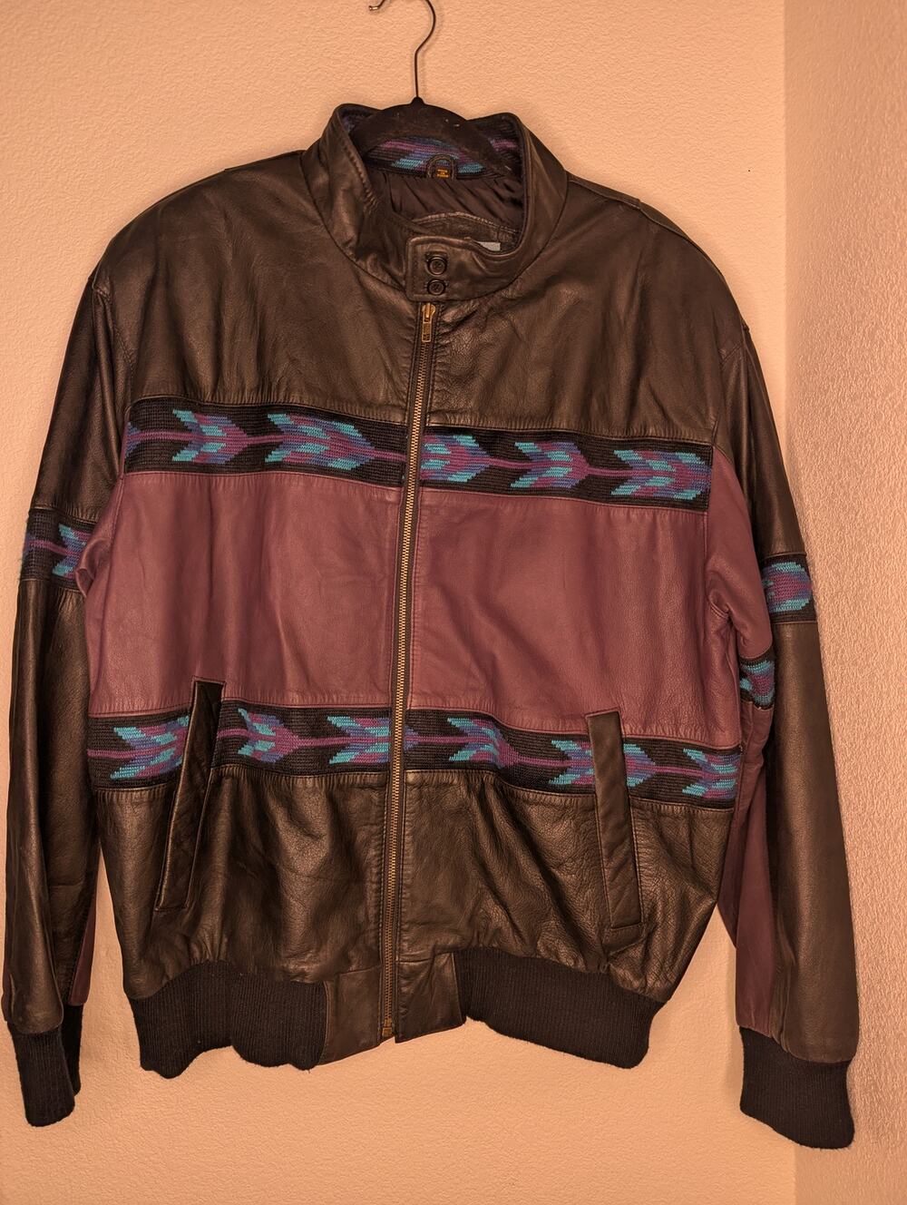 VTG Adler Men's 100% Genuine Leather Bomber Jacket L Moto Purple Retro Unique